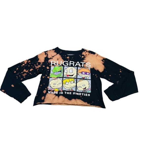 10/$25🦋 Nickelodeon Black Tie Dye Rugrats Cropped Sweatshirt - Size Small - Picture 6 of 9